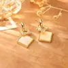 Brincos Geométricos de Concha Natural com Zircônia Brilhante, Moda de Alto Padrão, Luxo Leve, Brincos Elegantes para Mulheres, Brincos Diários Exquisitos