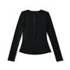 Camiseta feminina de cor sólida com manga longa, cintura apertada, modelagem slim, ombro com meia abertura, gola, base para afinar, nova de outono 2024