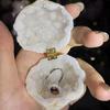 Caja de Anillo de Cueva de Cristal Marroquí de Cristal Blanco Natural Adornos de Ágata Joyería para Propuesta Caja de Regalo para Novia