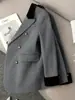 Blazer cruzado de alta gama versátil para el día a día para mujer, de Amazon Europa y América, chaqueta de traje profesional sofisticada en color gris