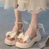 Sandalias de Vacaciones de Princesa Estilo Coreano para Mujer Verano 2025 Nuevo Lazo Suela Gruesa Estilo Hada con Falda Zapatos Romanos