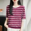 Nuevo estilo de verano Lyocell retro a rayas bloques de color cuello redondo manga corta moda tejido estilo coreano top simple para mujer
