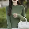 Estilo Novo de Primavera 100% Algodão Puro Suéter com Costura Canelada Slim-Fit que Marca a Cintura Emagrecedor com Gola Meia-Alta, Camada Base Simples de Tricô Liso para Mulheres