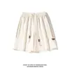 Shorts Esportivo de Sarja Pesada com Listras e Estampa Abacaxi para Homens, Calça Casual Americana Tendência de Verão de Comprimento Médio, Calça de Cinco Pontos Solta de Perna Larga