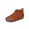 Botas femininas de tornozelo com estilo artístico e vintage, feitas de couro de flor integral, apresentando uma abertura em forma de V, sola reta, zíper lateral e palmilha macia e confortável, perfeitas para uso casual na temporada de outono de 2026