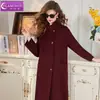 Abrigo Rojo 100% Lana Merino Feimengyi para Mujer, Invierno Elegante Retro de Alta Calidad Chaqueta de Lana Engrosada con Cuello Alto