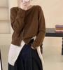 Casaco Cardigan Suéter Tricotado Feminino Outono Popular Japonês e Coreano Gola Redonda Manga Longa Cor Sólida Solto Versátil 100% Lã
