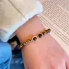 Pulsera de Piedra Ojo de Tigre Piedra Natural Estilo Nuevo Otoño e Invierno, Cuentas Redondas Geométricas Retro, Joyería de Mano Simple Apilable