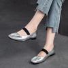 Shanghai Jiejie 2024 Otoño Nuevo Cuadrado Francés Punta Poco Profunda Boca Plana Capa Única Piel de Vaca Superior Cómodos de Alta Gama Zapatos de Mujer