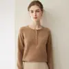 Suéter de punto jaspeado con cuello redondo 100% cachemira para mujer, estilo retro universitario, holgado, suave y ajustado, top de capa base