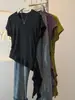 Design único com fitas, corte justo, nova camiseta de verão branca de manga curta com gola redonda para mulheres, estilo ins, roxo