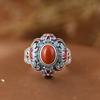 Anillo de plata S925 Golden Deer King con esmalte cloisonné envejecido vintage y incrustaciones de loto rojo del sur, anillo abierto de plata, joyería de plata