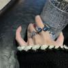 Pedra da Lua ~ Anel Prata Preto Fosco Branco Feminino ins Nicho Elegante Versátil Anel de Casal Tendência Leve Luxo Moda Anel Aberto
