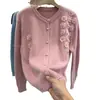 Suéter de Flores Tridimensionales de Industria Pesada Estilo Coreano Primavera y Otoño Nuevo Elegante Suave Estilo Commuter Cuello Redondo Cárdigan de Punto Superior para Mujer