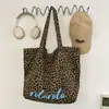 Bolsa de Mão Estampada de Leopardo Doce Retro Cool, Bolsa Tote de Lona Grande Capacidade Fashionável Casual Feminina para Estudantes e Uso Diário