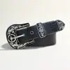 Cinturón unisex de cuero con remaches, hebilla de aleación con cabeza de toro de vaquero del oeste, moderno y retro.