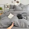 Juego de cuatro piezas estilo coreano minimalista con borde de concha en color liso, hecho de tela de algodón lavado, adecuado para la habitación doble de una niña, ropa de cama para todas las estaciones