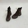 Botas Curtas de Salto Grosso Estilo Coreano Femininas 2026 Temperamento Tendência Inverno Marrom Cadarço Botas Martin Aquecidas Para Pessoas Baixas Botas de Solado Grosso