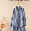Camisa de textura de algodón, cuello cuadrado, manga larga - nueva colección primavera/otoño 2026, cómoda, fácil de llevar, corte holgado y top transpirable