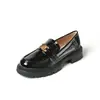 En Stock ~ Mocasines de Suela Gruesa Estilo Británico Zapatos Pequeños de Cuero Zapatos de Mujer con Tacón Grueso para Aumentar la Altura Negros sin Cordones Planos de Cuero Genuino para Mujer