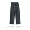 Pantalones de pierna ancha para mujer de cachemira pura con tejido ojo de perdiz, costura central, cintura alta, adelgazantes, nuevos pantalones rectos de felpa otoño-invierno