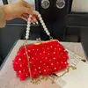 2026 Nuevo Bolso de Mano de Malla de Encaje Plegado para la Noche Bolso Cruzado Estilo Dulce Coreano con Cadena de Perlas
