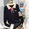 Suéter de Punto para Mujer con Bordado de Lazo y Cachorro, Estilo Universitario Otoño 2026, Cuello Solapa, Manga Larga, Ajuste Delgado, Top Disimulador