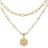 Venta caliente de Amazon 26 letras colgantes en inglés collar creativo simple multicapa apilado hexagonal cadena para clavícula de mujer