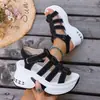 Sandalias de Cuña Gruesa de Talla Grande 43 con Tira Ancha, sin Talón, de Caña Alta para Mujer, Verano 2026, con Velcro, Estilo Romano, para Uso en Exteriores