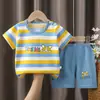 Roupa Infantil Conjunto de Manga Curta Infantil Camiseta de Algodão Conjunto Duplo Roupa de Bebê Roupa Infantil Coreana
