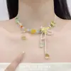 Collar de Gema de Flor Colorida con Lazo de Verano Dulce Versátil Exquisito Retro Moda Gargantilla Clavicular