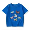 Camiseta Infantil Verão Estilo Coreano Unissex Kids Estilosa Estampa de Cavalinho Manga Curta Gola Redonda Infantil Casual Soltinha Manga Meia Camiseta