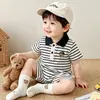 Macacão Bebê Gola Reversível Roupa Infantil Recém-Nascido Criança Pequena Confortável Amigo da Pele Roupa Estilosa Versátil Listrado Macacão de Engatinhar Body Tendência