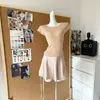 Top de Malha Simples e Versátil de Manga Curta em Liocel + Saia de Design Gentil e Emagrecedora Estilo Coreano