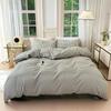 Juego de cama de algodón lavado a cuadros de estilo no impreso, juego de cama de cuatro piezas, sábana de algodón, funda de edredón, gorro de cama, juego de tres piezas para dormitorio de estudiantes