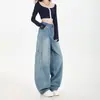 Calça Larga Casual Retro Americana com Caimento, Calça Scimitar Relaxada para Outono e Inverno, Jeans Versátil para Mulheres, Novo Estilo