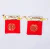 Bolsa de Armazenamento de Joias com Borda Dourada Vermelha Veludo com Cordão Saco para Embalagem de Doces com Impressão de Logo para Ocasiões Festivas
