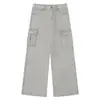 Pantalones Cargo Grises Lavados con Efecto Desgastado Estilo Retro Americano Unisex Otoño Algodón Pierna Ancha Multibolsillos Pantalones Casuales