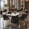 Mesa de Jantar e Cadeiras de Pedra Sinterizada Branca Barriga de Peixe de Luxo Leve para Apartamento Pequeno em Casa Mesa de Jantar Restaurante Ocidental Mesa Longa Mesa Redonda Conjunto de Cadeiras Estofadas Macias