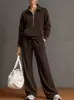 Nueva Ropa Femenina Transfronteriza Europea y Americana Otoño/Invierno 2026: Conjunto de Dos Piezas para Mujer: Sudadera con Cuello Camisero y Media Cremallera y Pantalones Casuales Anchos