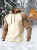 Sudadera Casual con Capucha Holgada de Raglán a Juego de Colores Retro Americana para Hombre, Engrosada y con Terciopelo