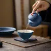 Esmalte de Roca con Chispas Doradas, Taza Azul Zafiro con Pie Alto y Boca de Flor, Taza de Maestro, Taza de Cerámica, Taza de Cata de Té, Juego de Té Kung Fu, Taza para Beber Té