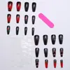 Unhas Médias de Ballet com Designs Florais Mistos Preto e Vermelho, Adesivos de Unha Removíveis, 24 Peças em uma Caixa, Unhas Postiças para o Dia dos Namorados