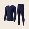 Conjunto de Ropa Interior Térmica para Hombre Cuello Redondo Cepillado por Ambos Lados Corte Ajustado Ropa de Otoño Pantalones de Otoño Capa Base de Temperatura Constante Ropa Cálida