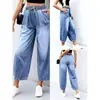 Pantalones Harem de Mezclilla de Siete Puntos con Cintura Elástica y Cordón para Mujer, Sueltos, Adelgazantes, Delgados, Lavado Azul, Casual, Cónicos, Estilo Zanahoria