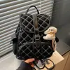 Bolsa de Hombro Doble Bordada con Hilo de Rejilla de Diamantes Retro Transfronteriza para Mujer con Textura Estilo Universitario Mochila Gran Capacidad Uso Diario Estudiante Mochila Escolar