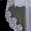 Véu de Noiva Camada Única Renda Bordada Malha Criptografada Casamento Véu Vermelho
