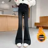 Pantalones de Campana Gruesos de Terciopelo para Niñas 2026 Invierno Estilo Coreano Elásticos de Alta Elasticidad Jeans para Niñas Grandes Pantalones Largos Ajustados Negros Modernos