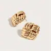 Brincos Quadrados de Metal com Textura, Anéis, Pulseiras, Conjunto de Joias Personalizado Retro Francês, Geométricos - Moda Europeia e Americana Transfronteiriça