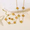 Acero de Titanio No se Desvanece Flor de Cuatro Hojas Doble Cara Set Collar para Mujer, Moderno y Elegante, Cadena Clavicular de Lujo Ligero Celebridad de Internet Pulsera Venta al por Mayor
